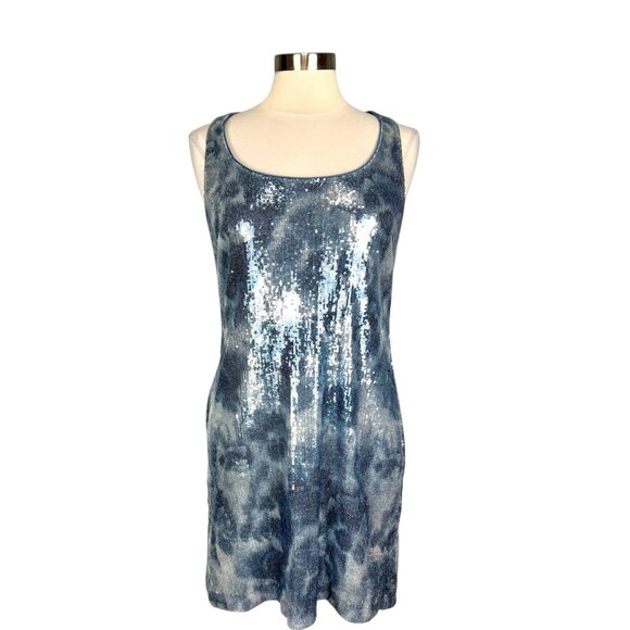Adrianna Papell Boutique Womens Sleeveless Sequin Mini Dress Blue Silver size 10 - Picture 1 of 11